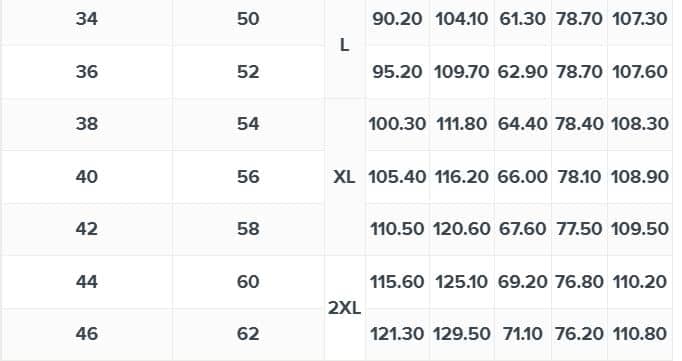 دليل مقاسات سنتربوينت للرجال