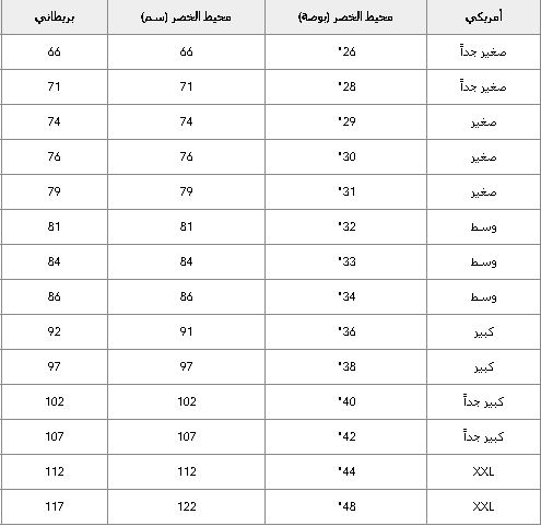 دليل القياسات الدولية لملابس الرجال الداخلية امريكان ايجل