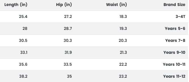 دليل المقاسات البناطيل البناتي من يوباي