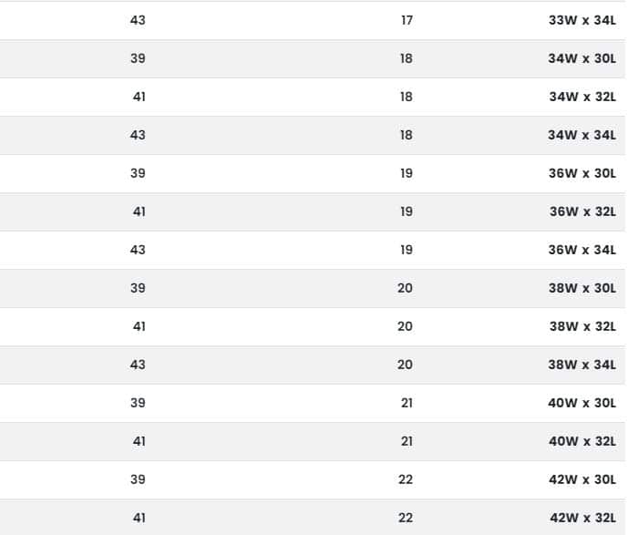 مقاسات البناطيل الرجالية فى يوباي