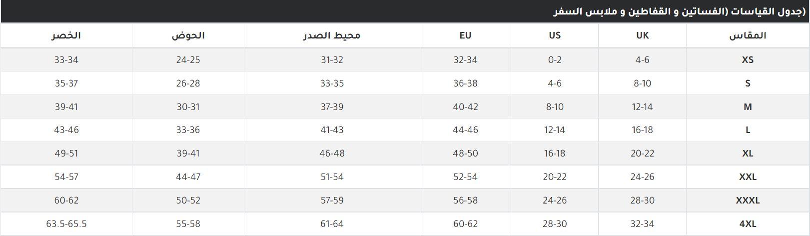 مخطط مقاسات فساتين والملابس بقشة