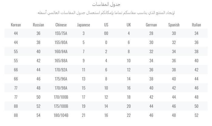 قياسات معاطف الرجال من موقع تقسيم بازار