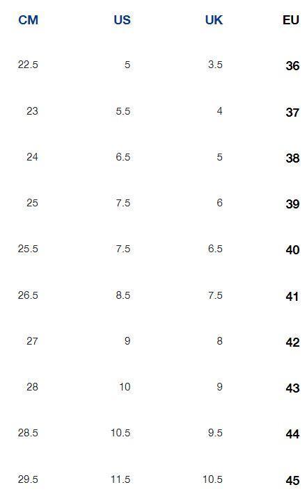 مخطط مقاسات احذية الرجال hummel