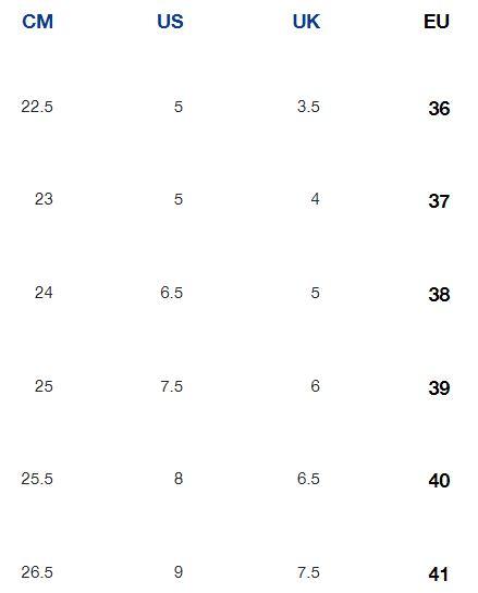 مخطط مقاسات احذية النساء hummel