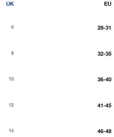 مخطط مقاسات جوارب النساء hummel