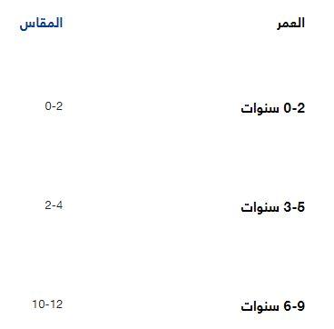 مخطط مقاسات قفازات الاطفال hummel