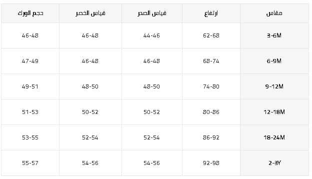 دليل قياسات الاطفال لعمر عام من شي إن