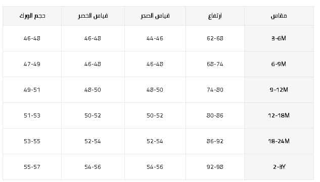 دليل قياسات الفساتين للرضع من شي ان