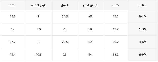مقاسات الملابس العلوية من شي ان لحديثى الولادة