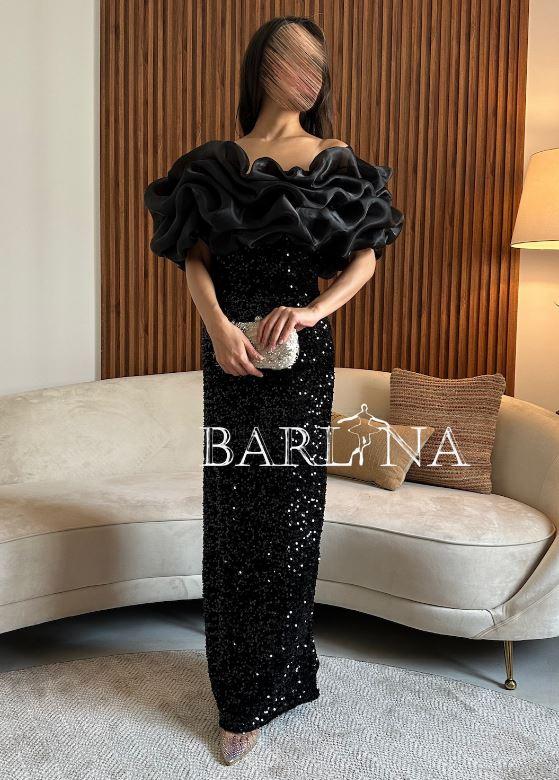 dress ترتر أسود بياقة مميزة بمتجر Barllina